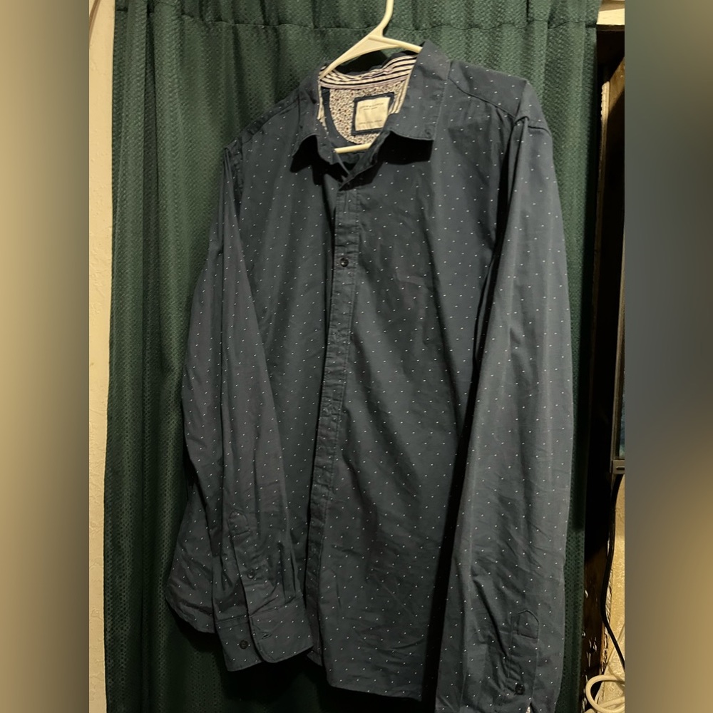 Denim & flower navy blue men dress shirt